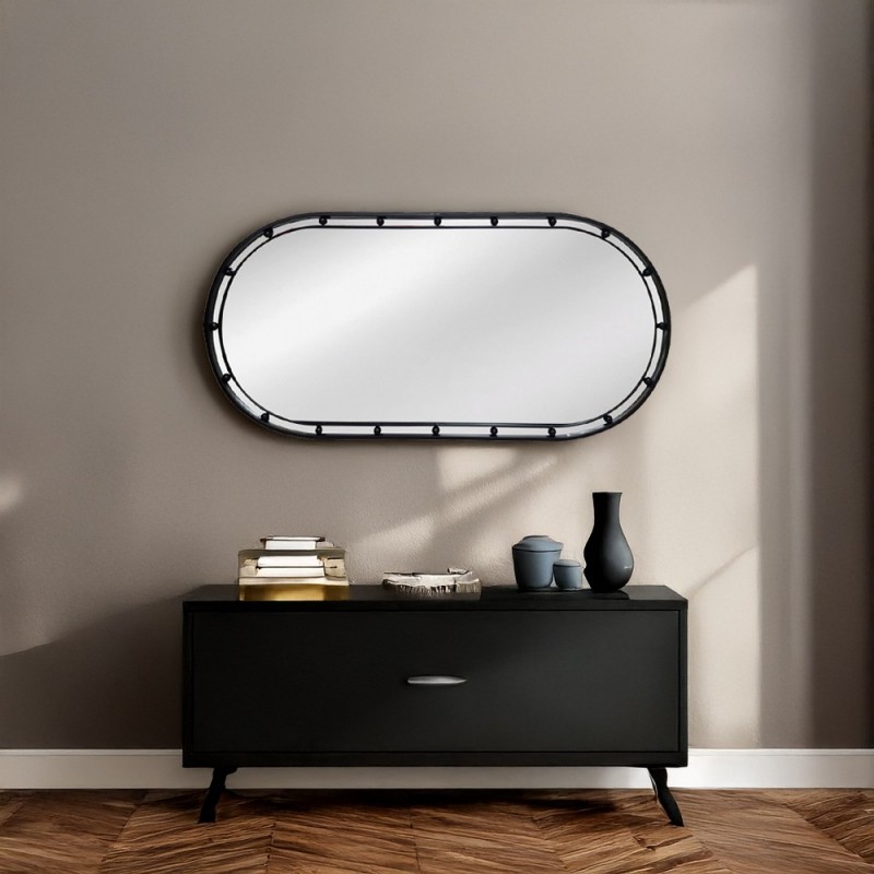 Artekko Dia Οριζόντιος Μαύρος Μεταλλικός Καθρέπτης Τοίχου (50x3.5x100)cm