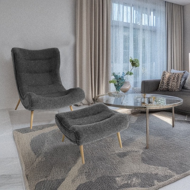 Artekko Cloud Σκούρο Γκρι Υφασμάτινο Μπουκλέ Υποπόδιο Σκαμπό (68x58x40)cm