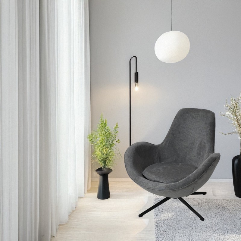 Artekko Cloud Γκρι Υφασμάτινη Περιστρεφόμενη Πολυθρόνα με Μαύρα Μεταλλικά Πόδια (87x77x73)cm