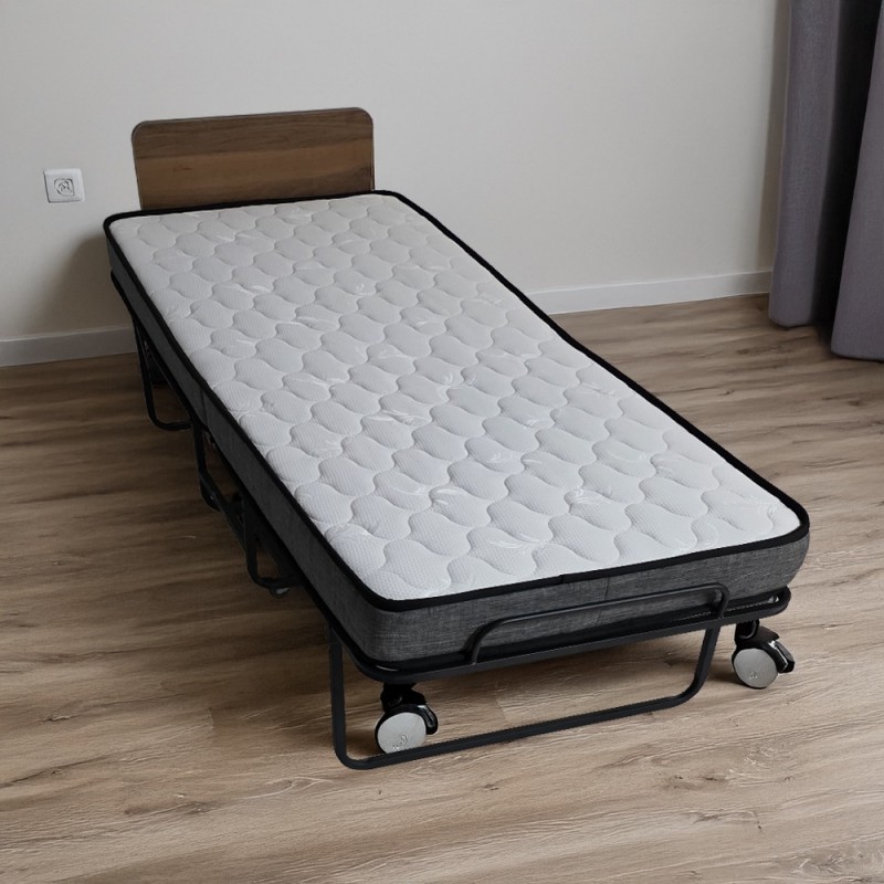 Artekko Μεταλλικό Πτυσσόμενο Κρεβάτι Τύπου Ράντζο με Σπαστό Στρώμα με MDF Πλάτη (190x80x70)cm Κλειστό (80x40x120)cm