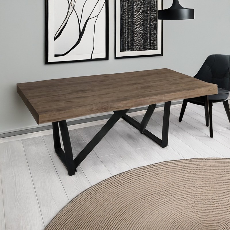 Artekko Julian Καφέ Τραπεζι MDF με Μαύρα Μεταλλικά Πόδια (180x90x73)cm