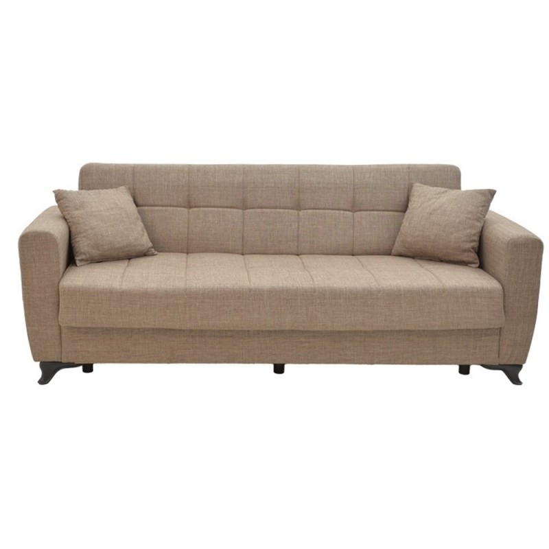 Artekko Lucy Καφέ Υφασμάτινος Τριθέσιος Καναπές με Μηχανισμό για Κρεβάτι και Αποθηκευτικό Χώρο (210x75x83)cm Κρεβάτι (180x103x45)cm