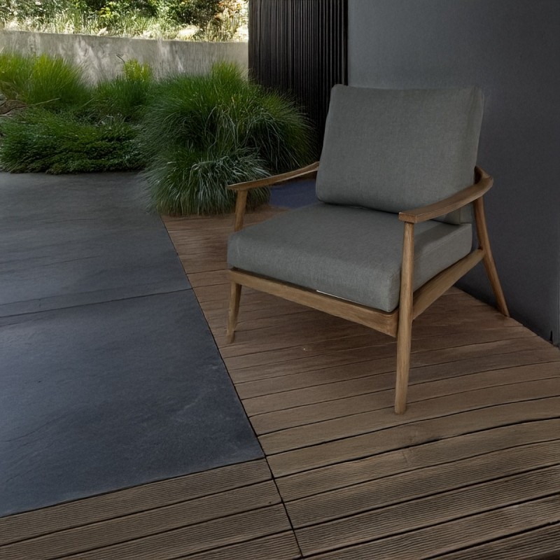 Artekko Alu Αναπαυτική Γκρι Ξύλινη Πολυθρόνα Κήπου (70x77xx72)cm