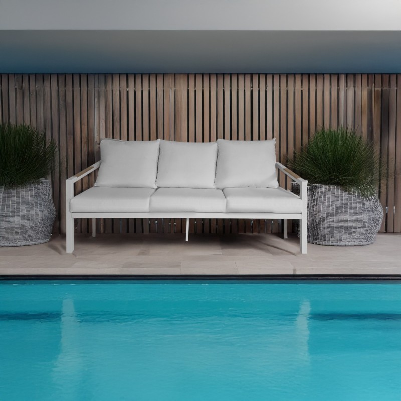 Artekko Alu Τριθέσιος Καναπές Αλουμινίου Με Λευκά  Μαξιλάρια (190x95x76)cm