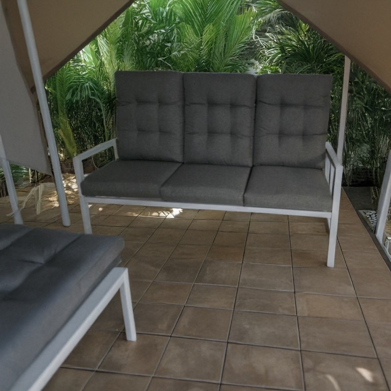 Artekko Alu Τριθέσιος Καναπές με Σκελετό Αλουμινίου και Γκρι Μαξιλάρια (182x87x103)cm