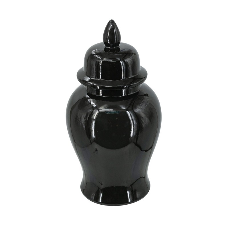 Artekko Melania Μαύρο Κεραμικό Διακοσμητικό Δοχείο Βάζο με Καπάκι (24x24x48)cm