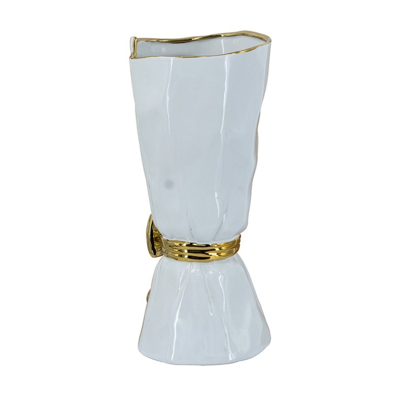 Artekko Glazed Λευκό Κεραμικό Βάζο με Χρυσές Λεπτομέρειες (17x17x37.5)cm