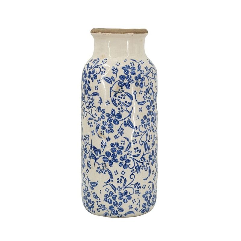 Artekko Aging Λευκό Κεραμικό Βάζο με Μπλε Λουλούδια (16x16x38.7)cm