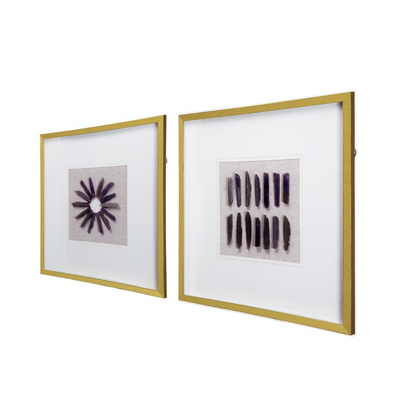 Artekko Mosaic Πίνακες με Διακοσμητικό Μοβ Αχάτη σε Χρυσή Κορνίζα (60x60x3)cm 2pcs