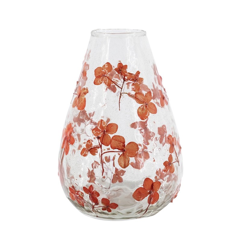 Artekko Aphelios Διάφανο Γυάλινο Βάζο με Πορτοκαλί Λουλούδια (12.5x12.5x18)cm