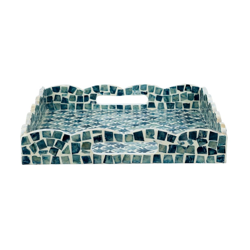 Artekko Ivory Διακοσμητικός Δίσκος από MDF και Capiz σε Λευκό με Μπλε (40x32.5x5)cm