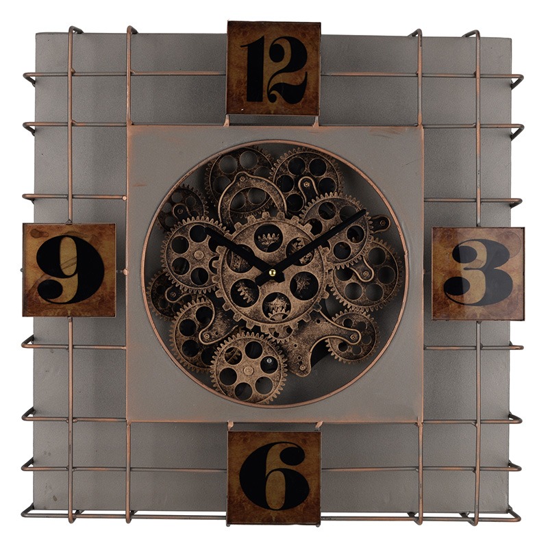Artekko Clock Μεταλλικό Μπρονζέ Ρολόι Τοίχου με Γρανάζια (49x10x49)cm