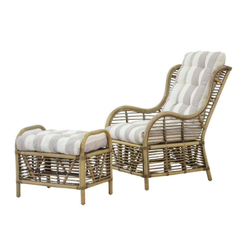 Artekko Bamboo Καρέκλα από Μπαμπού με Υποπόδιο και Ριγέ Μαξιλάρια