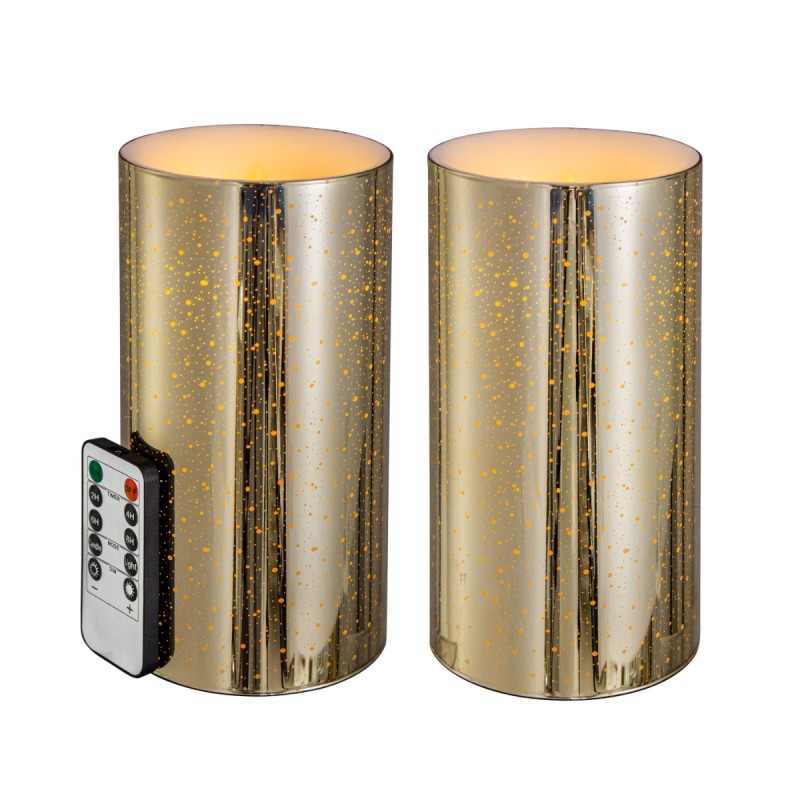 Artekko Flame Κερί Led με Τηλεχειριστήριο Γυαλί Κερί Χρυσό (10.2x10.2x20.3)cm Σετ/2