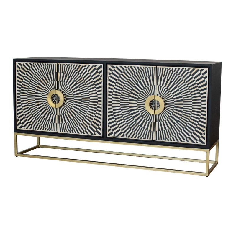 Artekko Μπουφές  160x40x80 δίπορτος μάυρος-λευκός με χρυσή μεταλλική βάση