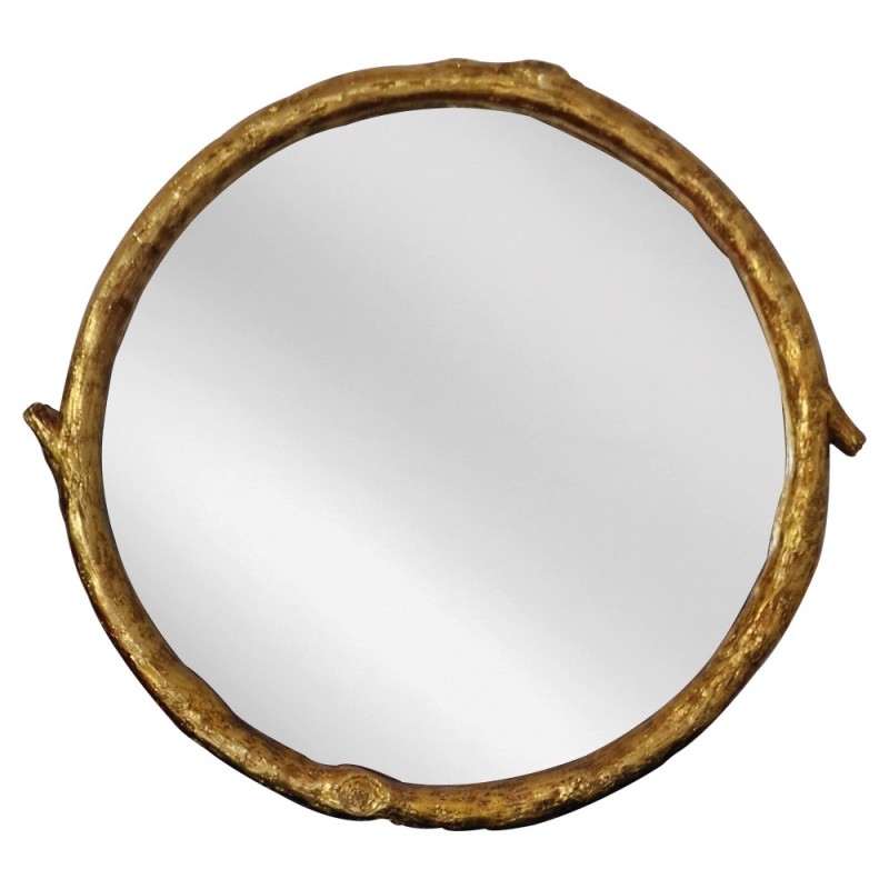 Artekko Dia Χρυσός Ξύλινος Στρογγυλός Καθρέπτης Τοίχου (88x4x80)cm