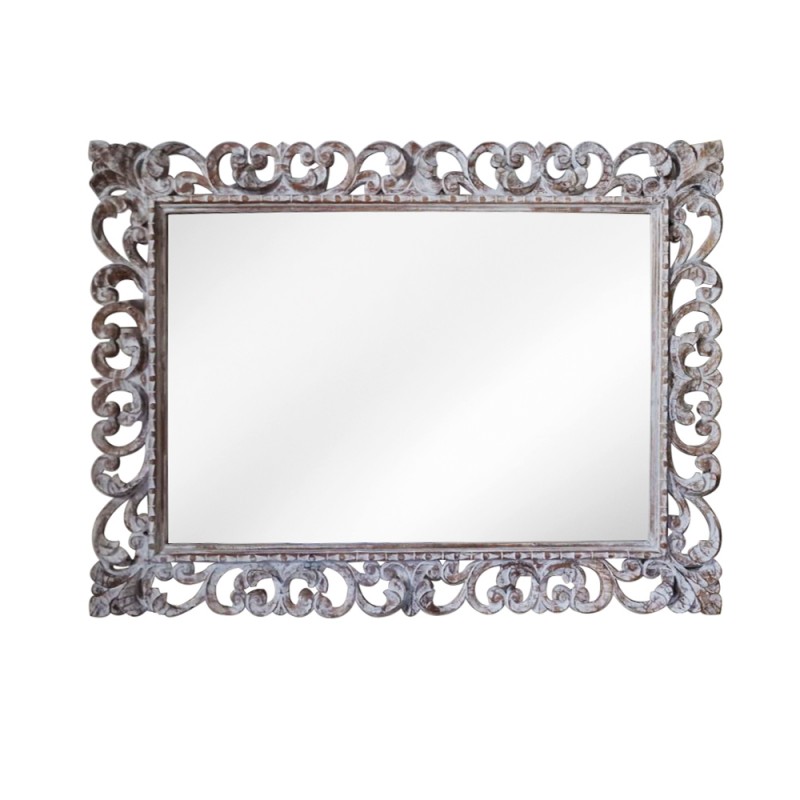 Artekko Mirroki Ξύλινος Λευκός Πατίνα Σκαλιστός Καθρέπτης Τοίχου (120x90)cm