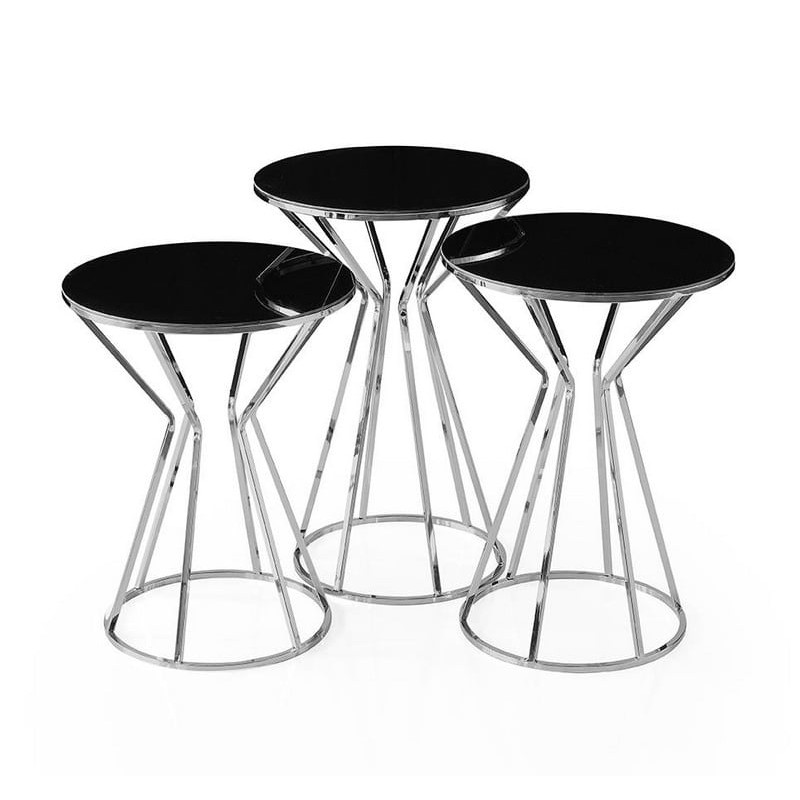 Τραπεζάκια βοηθητικά ΣΕΤ/3 μέταλλο INOX / γυαλί στρογγυλά