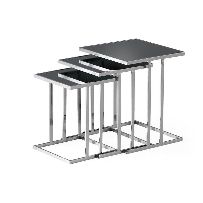 Τραπεζάκια βοηθητικά ΣΕΤ/3 μέταλλο INOX / γυαλί τετράγωνα