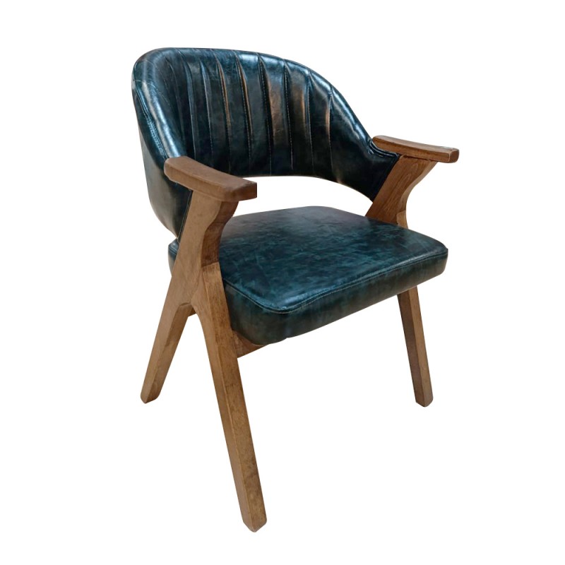 Artekko Vegas Καρέκλα με Καρυδί Ξύλινο Σκελετό και Πράσινο Τεχνόδερμα (60x60x83)cm