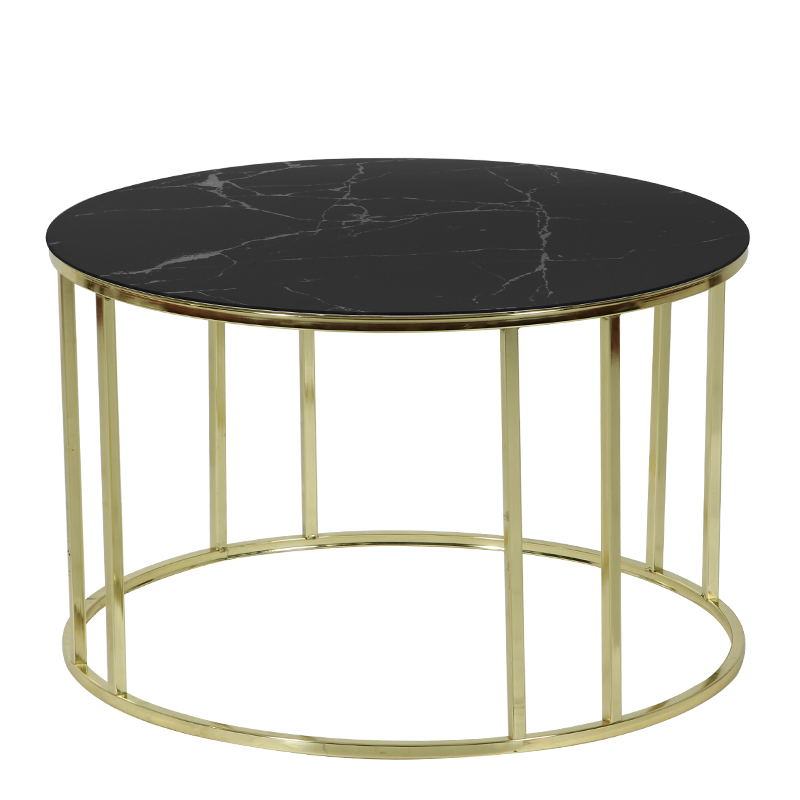 Τραπέζι σαλονιού μεταλλικό Φ75x45 χρυσό με μαύρο μάρμαρο καπάκι