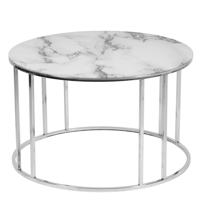 Τραπέζι σαλονιού μεταλλικό Φ75x45 INOX με λευκό μάρμαρο καπάκι