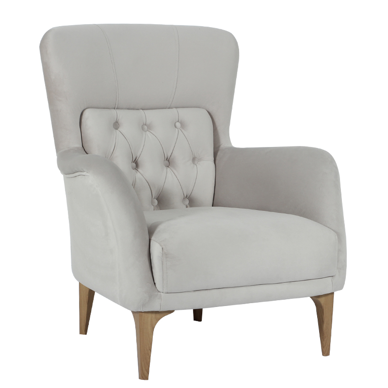 Μπερζέρα HARLEY με καπιτονέ μπράτσα και μαξιλάρια πλάτης, ύφασμα MIKRO 02 και ξύλινα πόδια