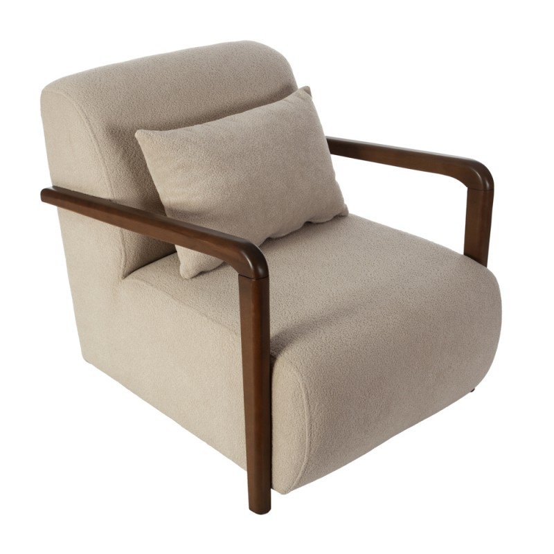 Artekko Plus Μπεζ Υφασμάτινη Πολυθρόνα με Ξύλινα Μπράτσα (74x90x75)cm