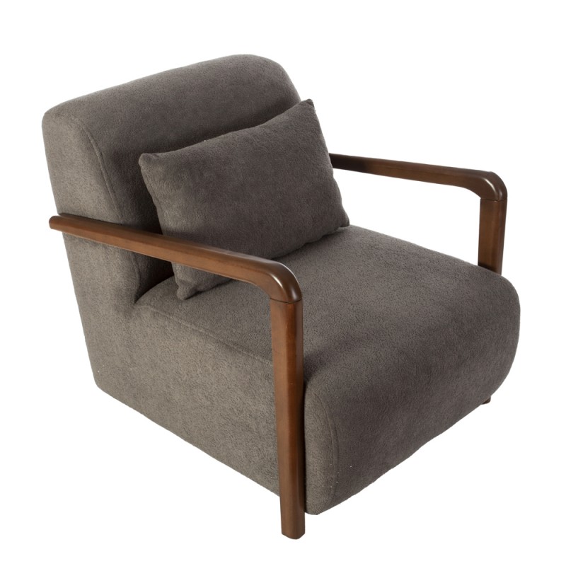 Artekko Plus Γκρι Υφασμάτινη Πολυθρόνα με Ξύλινα Μπράτσα (74x90x75)cm