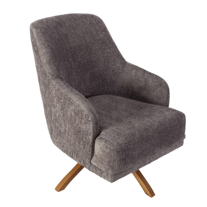 Artekko Oslo Γκρι Καφέ Μπουκλέ Περιστρεφόμενη Πολυθρόνα Μπερζέρα (65x85x88)cm