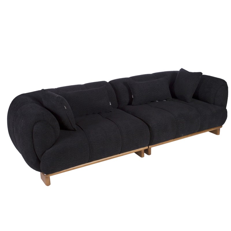 Artekko Ponpon Μαύρος Τριθέσιος Καναπές με Μπουκλέ Ύφασμα (250x100x70)cm