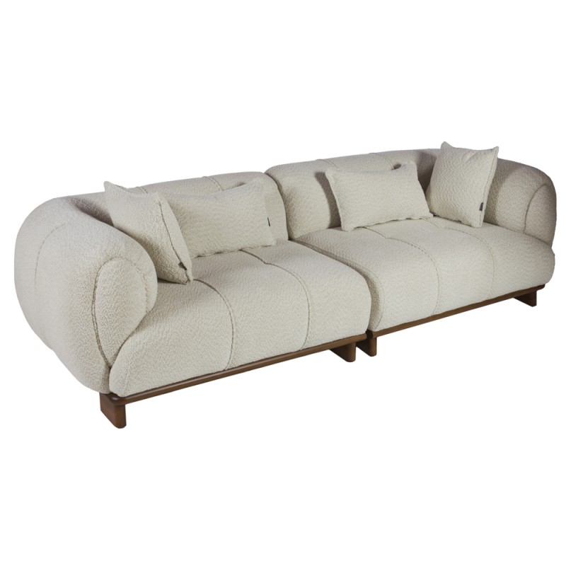 Artekko Ponpon Εκρού Τριθέσιος Καναπές με Μπουκλέ Ύφασμα (250x100x70)cm