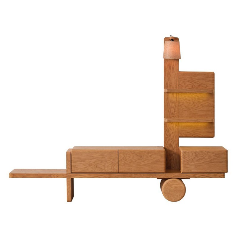 Artekko Lilyum Καφέ Ξύλινο Έπιπλο Τηλεόρασης με Ενσωματωμένο Φωτιστικό (240x48x57/160)cm