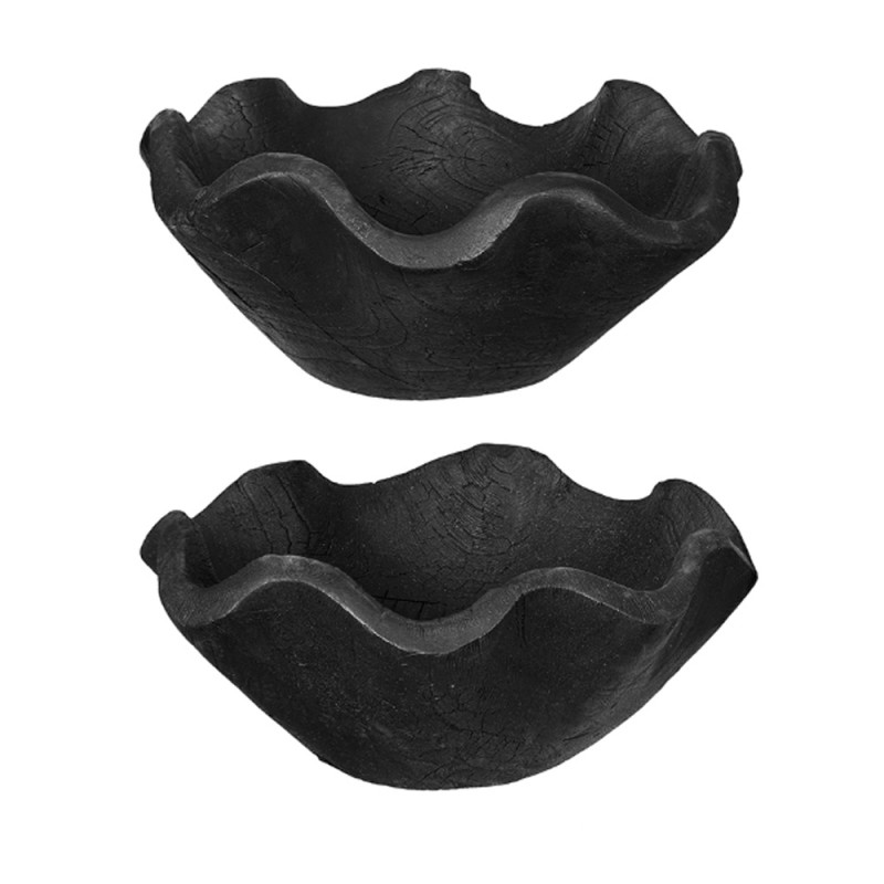 Artekko Woody Μπολ Διακοσμητικό από Ξύλο Teak Μαύρο (22x22x10)cm Σετ/2