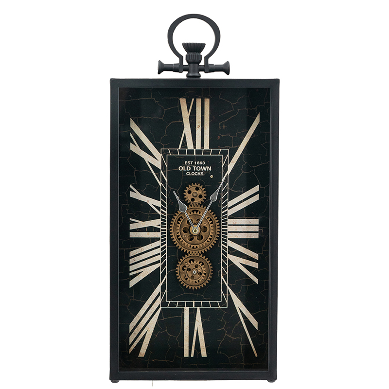 Ρολόι επιτραπέζιο μαύρο ορθογώνιο με εμφανή μηχανισμό 25x8x53cm