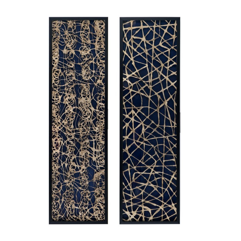 Artekko Μπλε Ξύλινα Διακοσμητικά Κάδρα με Ρυζόχαρτο (140x40x3)cm Σετ/2