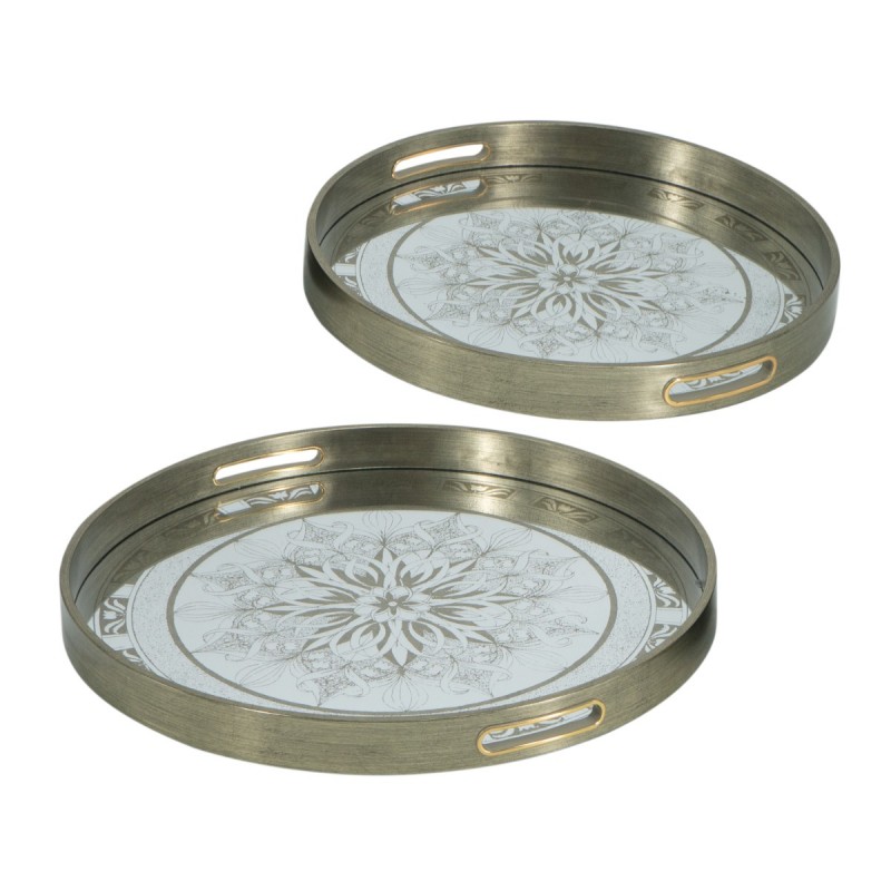 Artekko Tray Διακοσμητικός Δίσκος Στρογγυλός Πλαστικό/Γυαλί Σαμπανιζέ (45x45x4)cm Σετ/2