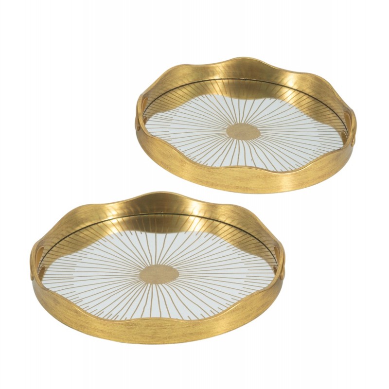 Artekko Tray Διακοσμητικός Δίσκος Στρογγυλός Πλαστικό/Γυαλί Χρυσό (40x40x5)cm Σετ/2