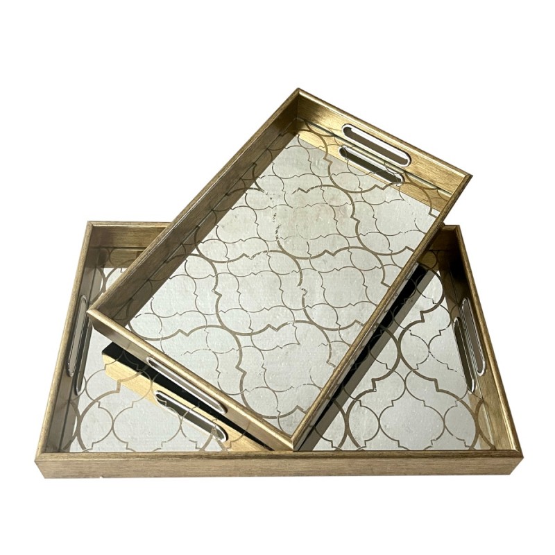 Artekko Tray Διακοσμητικός Δίσκος Πλαστικό/Γυαλί Χρυσό (45x30x5)cm Σετ/2