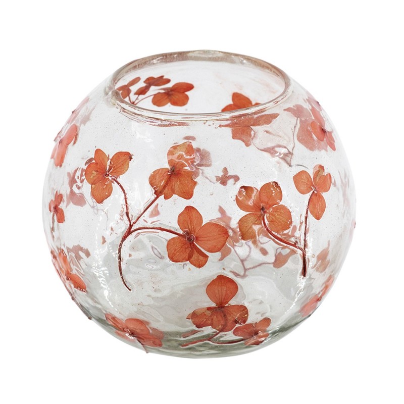 Artekko Aphelios Διάφανο Γυάλινο Βάζο με Πορτοκαλί Λουλούδια (14x14x13)cm