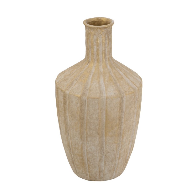 Artekko Candia Μπεζ Βάζο από Τερακότα με Χρυσό Φινίρισμα (23x23x43.5)cm