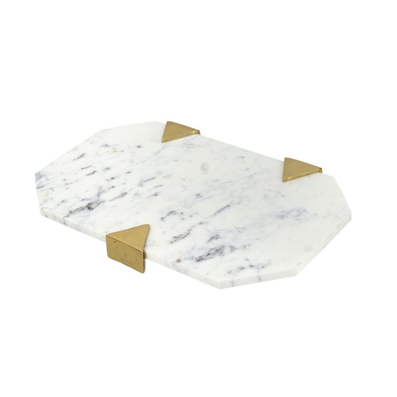 Artekko Marble Λευκός Μαρμάρινος Δίσκος Πλατό με Χρυσές Λεπτομέρειες (51.5x32.5x4)cm
