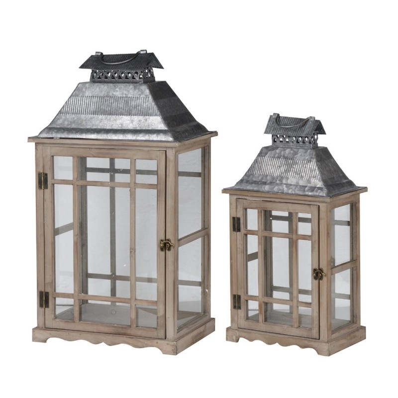 Artekko Lantern Καφέ Ξύλινα Διακοσμητικά Φανάρια (36x25.5x65)cm (28x17.8x53.4)cm 2pcs