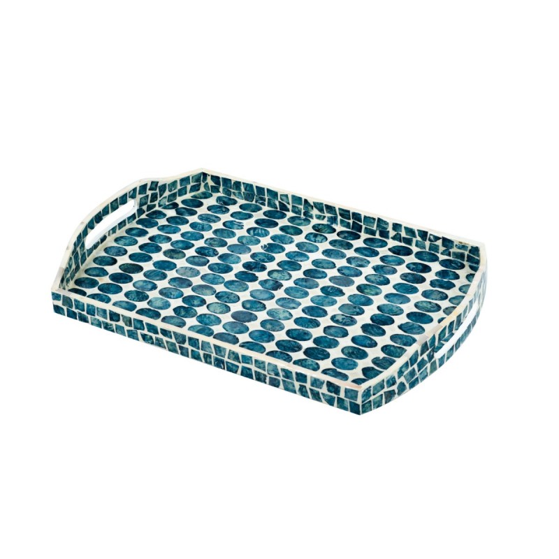 Artekko Ivory Διακοσμητικός Δίσκος από MDF και Capiz σε Λευκό με Μπλε (46x30x5)cm