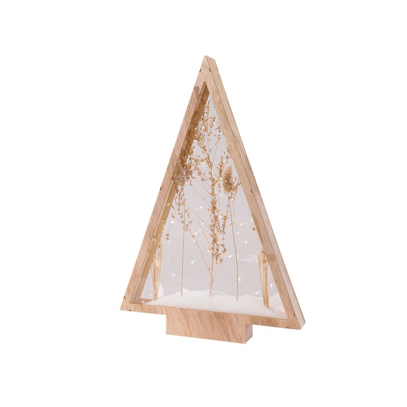 Stand Relief (Led) Χριστουγεννιάτικο Δέντρο Dried Λουλούδι Motif Ξύλο Ecru PU 40x5x58cm