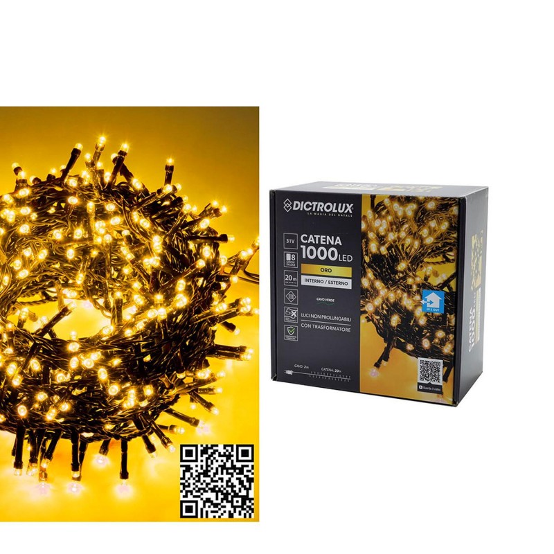 1000 LED Εσωτ. & Εξωτ. Χώρου Με 8 Προγράμματα Και Μετασχηματιστή Πορτοκαλί Φως Πράσινο Καλώδιο Μη Επεκτεινόμενο IP44 31V