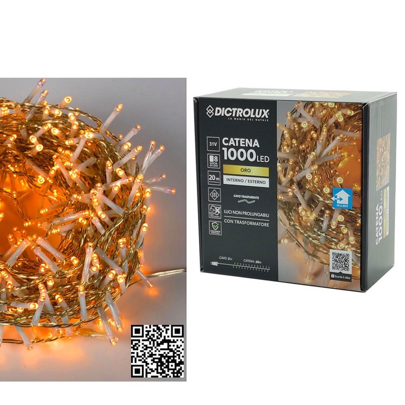 1000 LED Εσωτ. & Εξωτ. Χώρου Με 8 Προγράμματα Χρυσό Φως Διάφανο Καλώδιο Μη Επεκτεινόμενο 31V 22m
