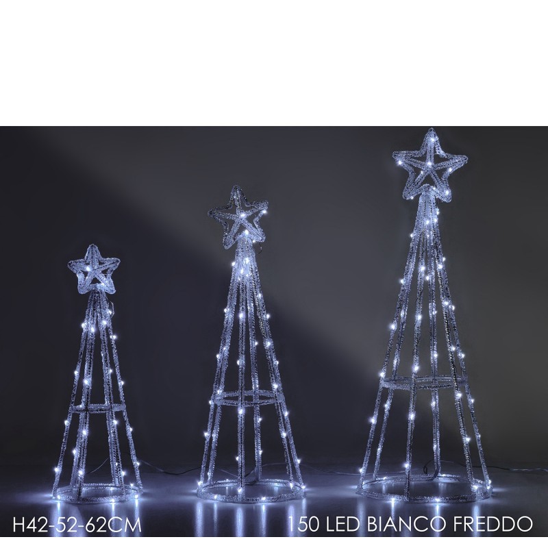Χριστουγεννιάτικο Σετ Φωτιζόμενα Δέντρα Με 150 LED Λευκό Ψυχρό Σετ 3Τμχ