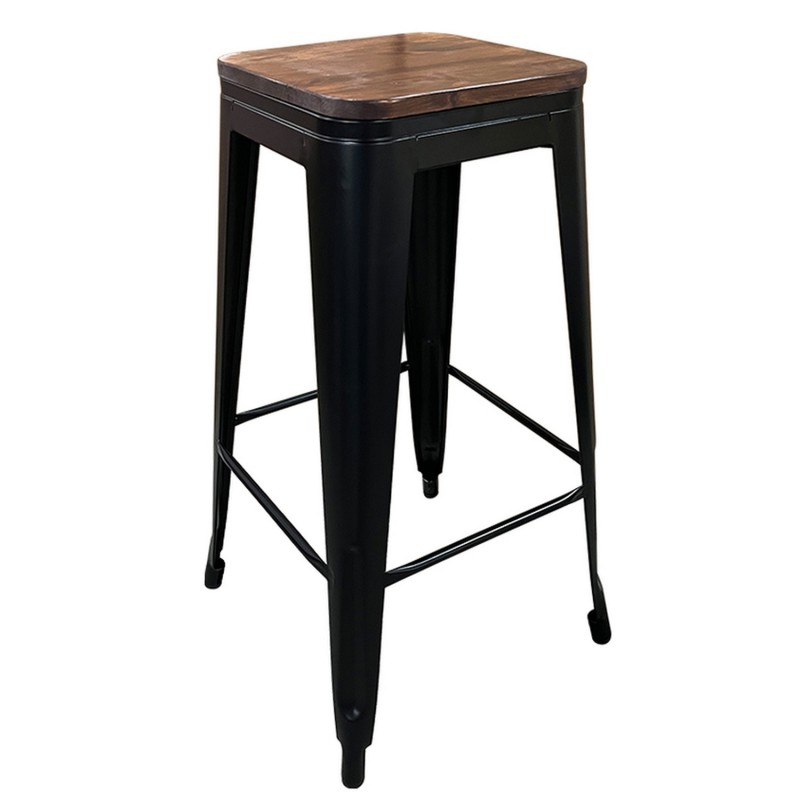 Σκαμπό Bar ArteLibre Βιομηχανικού Τύπου Vintage SILANO II Μαύρο Ματ/Καφέ Μέταλλο/Ξύλο 42x42x76cm