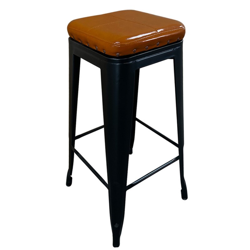 Σκαμπό Bar ArteLibre Βιομηχανικού Τύπου Vintage SILANO III Μαύρο Ματ/Καφέ Μέταλλο/PU 43x43x78cm